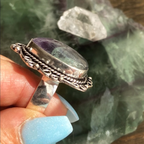 HUGE FLUORITE STERLING SILVER RING - Picture 5 of 12